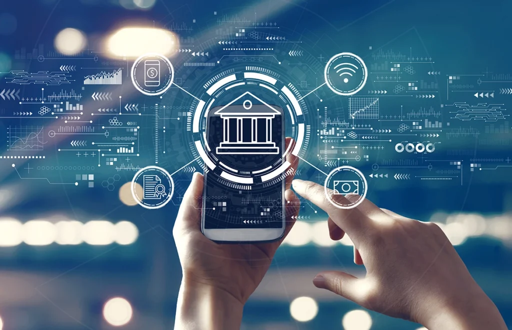An image of a phone connected to banking apps